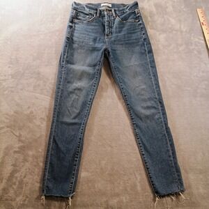 LOFT The Skinny Jeans Womens 2 Blue Mid Rise 27x27 Distressed Denim Raw Hem